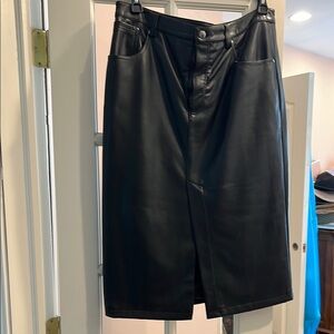 Avec Les Filles Black Midi Pencil Skirt with Wrap Slit